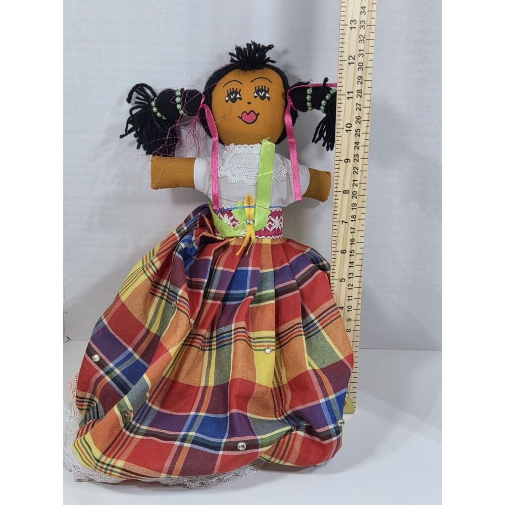 Vintage Caribbean Topsy Turvy Reversible Flip Cloth Doll Handmade Folk Art